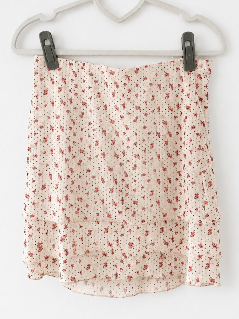 Full Tilt Floral Mesh Double Layer Mini Skirt Cream XS